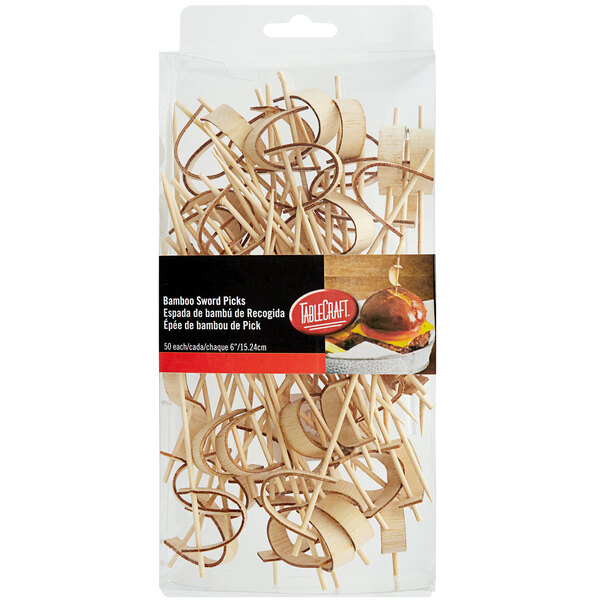 A package of Tablecraft bamboo picks with wooden sticks.