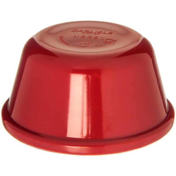 A red bowl with a white background.