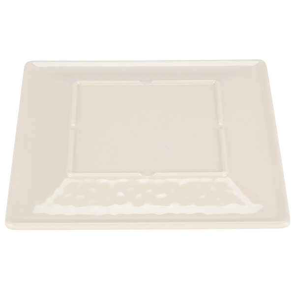 A white square melamine plate with a square center.