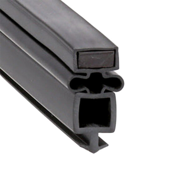 A close-up of a black rubber seal with a black plastic window frame.