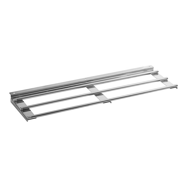 Stainless steel tray slides with a metal frame and four metal bars.