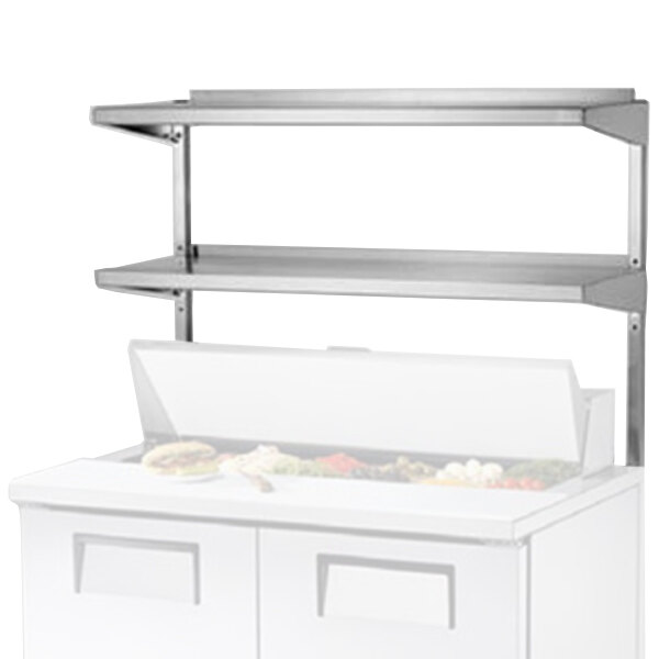 A white metal True double overshelf with two shelves.