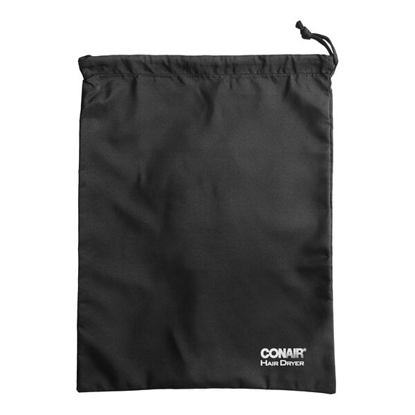 A black drawstring bag with the word Conair.