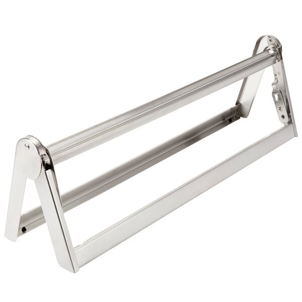 A stainless steel metal stand with two metal bars.