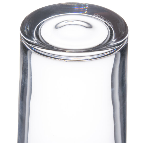 A close up of a clear Spiegelau highball glass.