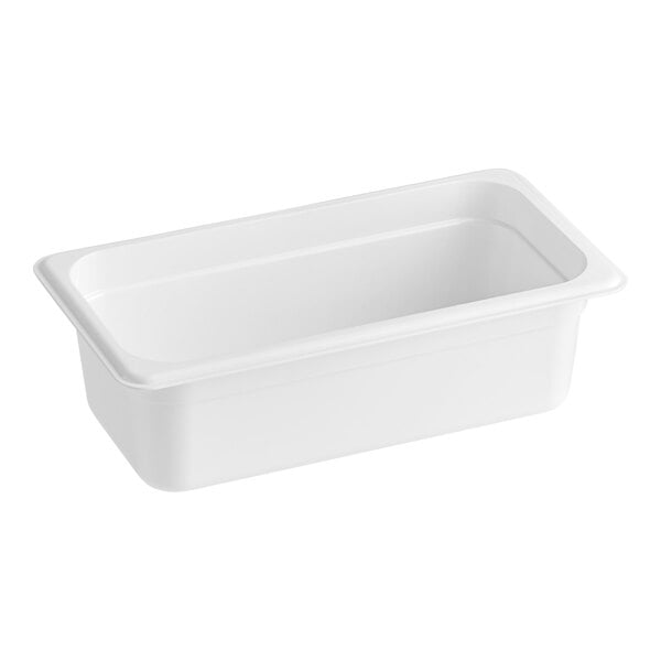 A white Cambro polycarbonate food pan.