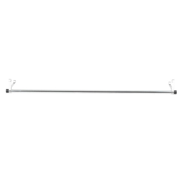 A white metal Metro garment hanger tube with black brackets.