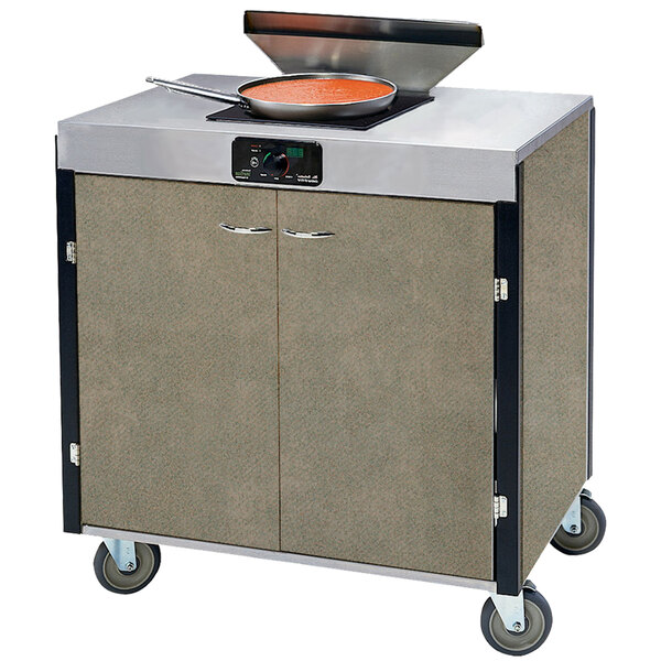 A large metal Lakeside cooking cart with an induction burner on top.