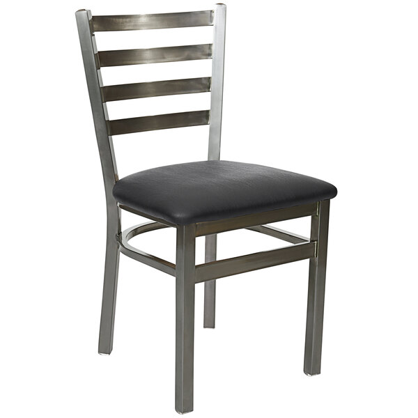 A BFM Seating Lima metal side chair with black vinyl seat.