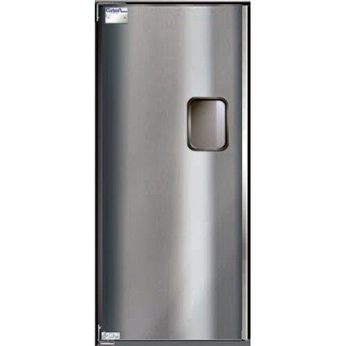 A close-up of a silver rectangular Curtron Service-Pro Series traffic door.