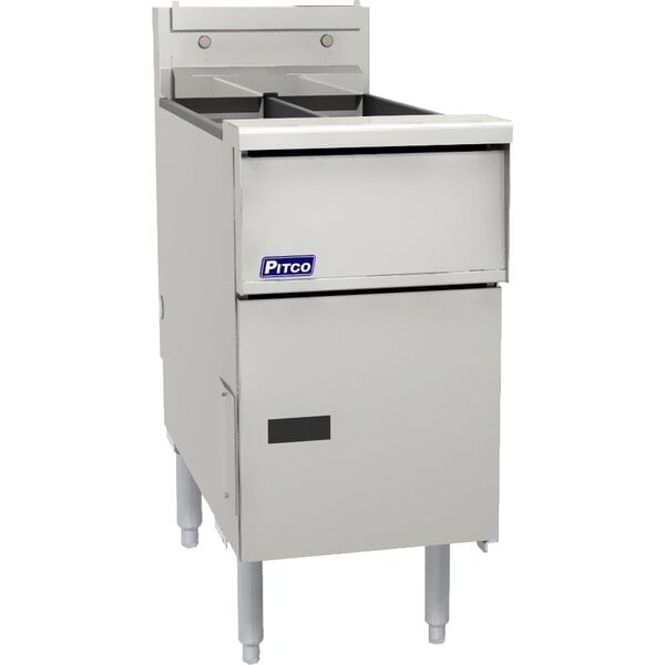 A stainless steel Pitco floor fryer with two drawers.