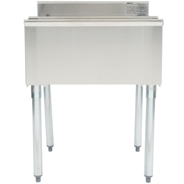 A stainless steel Eagle Group insulated underbar ice chest on legs.
