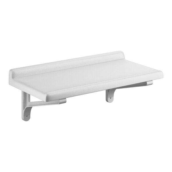 A white plastic Cambro Camshelving wall shelf.