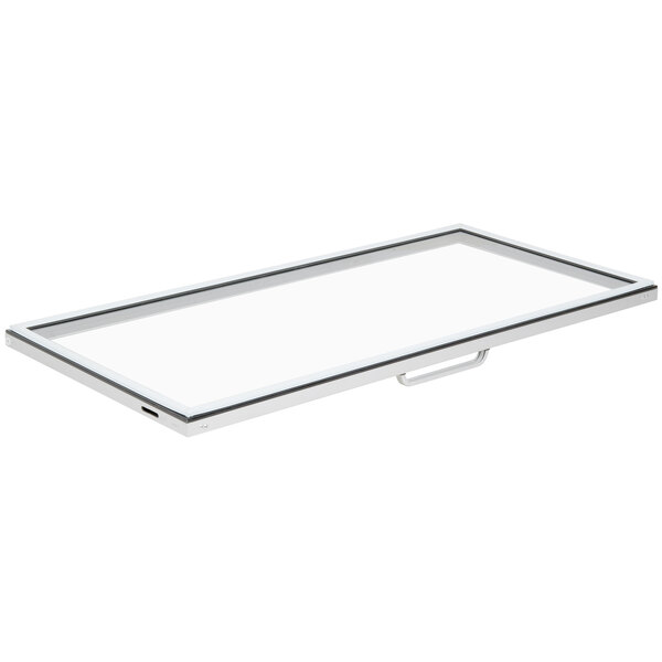 A white rectangular glass door with a handle and black lines.