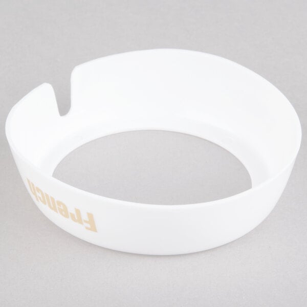A white Tablecraft salad dressing dispenser collar with beige lettering that reads "French"