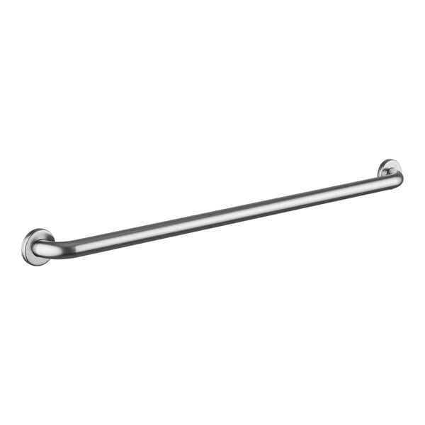 A stainless steel Lavex restroom grab bar.