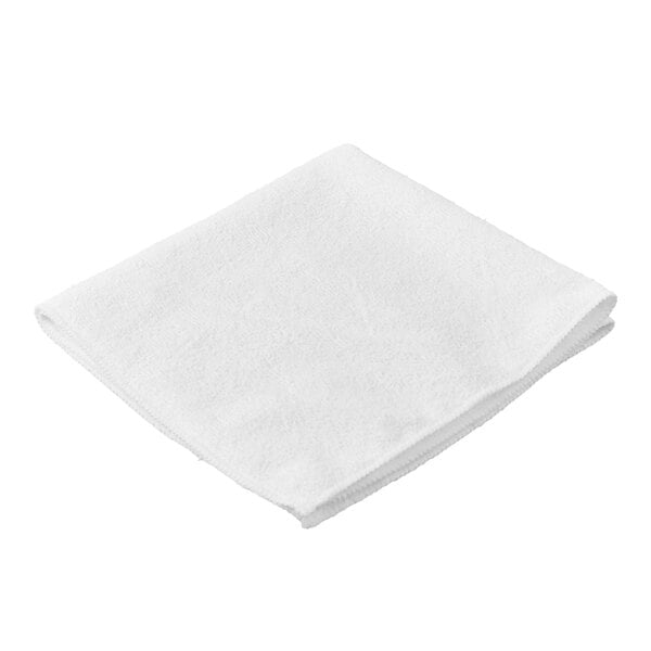 A folded white Carlisle terry microfiber cleaning cloth.