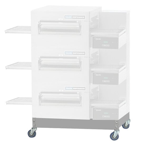 A white metal equipment stand with casters and drawers.