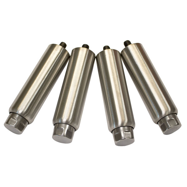 Three stainless steel Lincoln 1122 counter mount cylinders with metal caps.