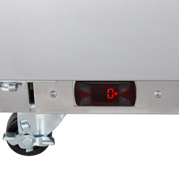 A Beverage-Air stainless steel worktop freezer with two drawers and one door.