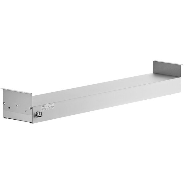 A metal strip warmer with on/off toggle controls on a white background.
