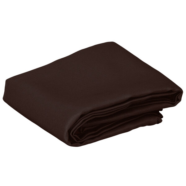 A folded brown Intedge cloth table cover.