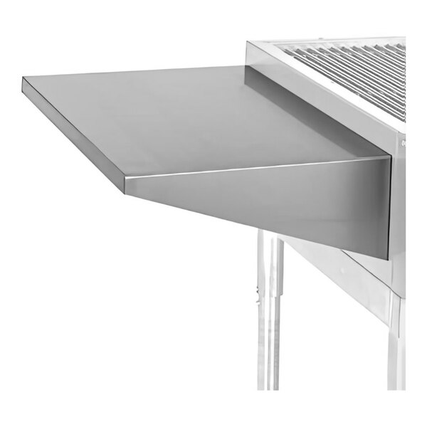 A metal shelf attached to the side of a larger stainless steel appliance, extending outward in a rectangular shape.