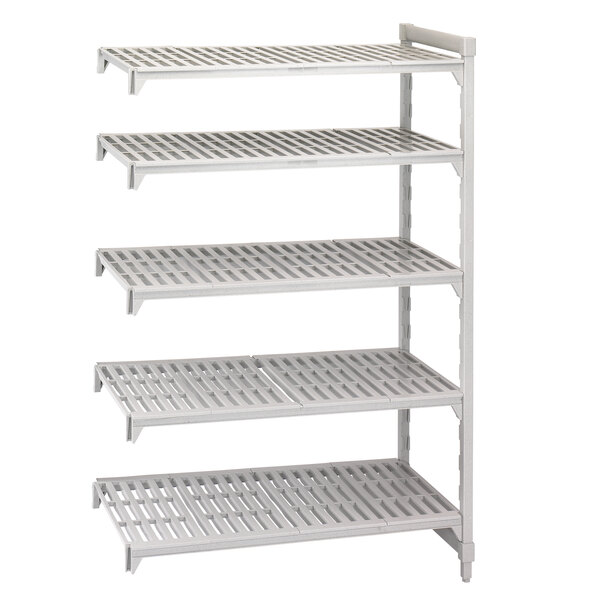 A white Cambro Camshelving® Premium vented add on unit with 4 shelves.