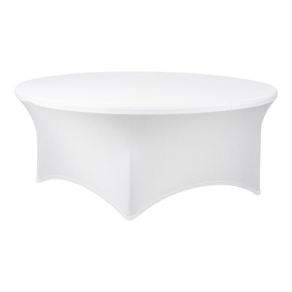 A white spandex contour cover designed for a 72-inch round table.