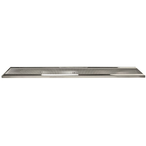 A stainless steel Micro Matic surface mount drip tray with a metal grate.