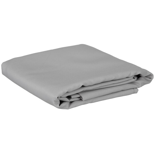 A folded grey table cover on a white background.