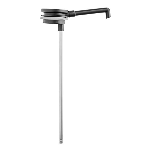 A silver and black metal stem assembly on a long silver pole.