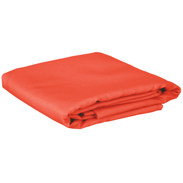 An orange rectangular Intedge table cover folded on a white background.