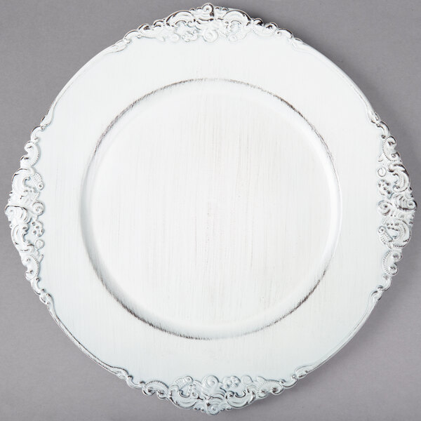 White ChargeIt by Jay Royal Antique Embossed Charger Plate