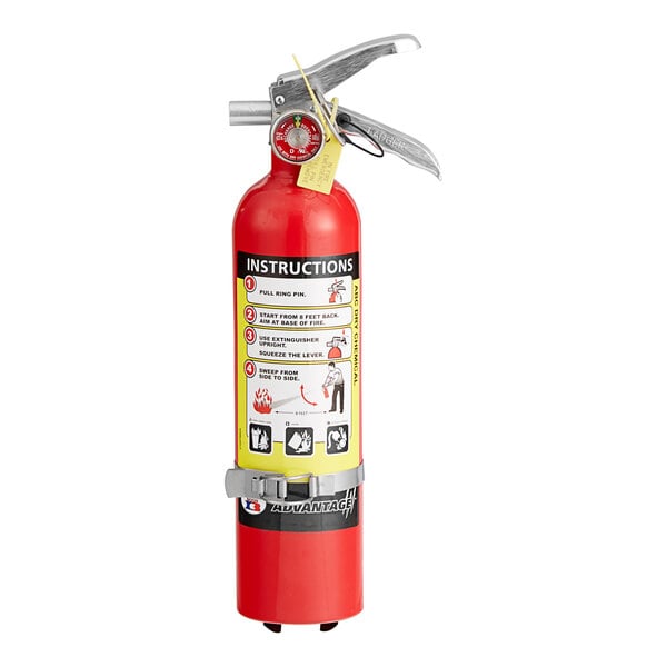 A Badger Advantage fire extinguisher with a DOT vehicle bracket.