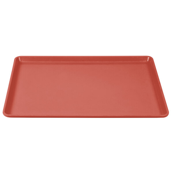 a red rectangular tray on a white background