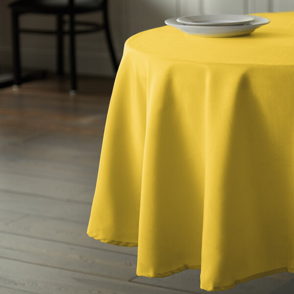 Polyester Hemmed Cloth Table Cover, Yellow Round Tablecloth