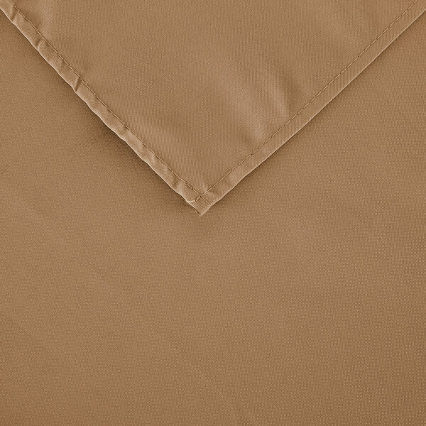 A beige Intedge square cloth table cover with a hemmed edge.