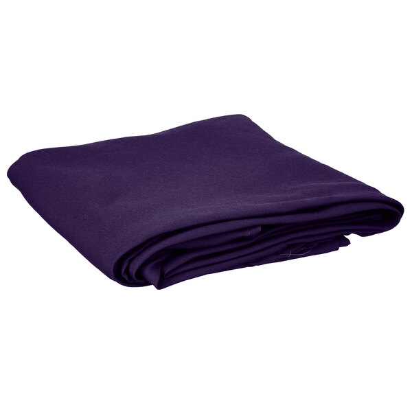 A folded purple Intedge cloth table cover.