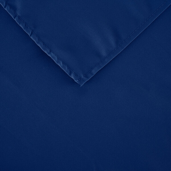 A royal blue square Intedge table cover with a hemmed edge.