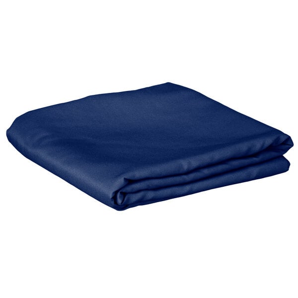 A folded blue table cover on a white background.