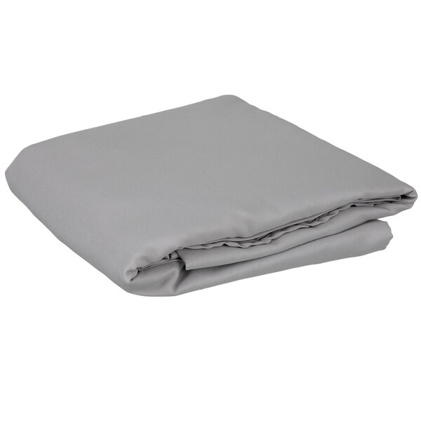 A folded grey Intedge round table cover.