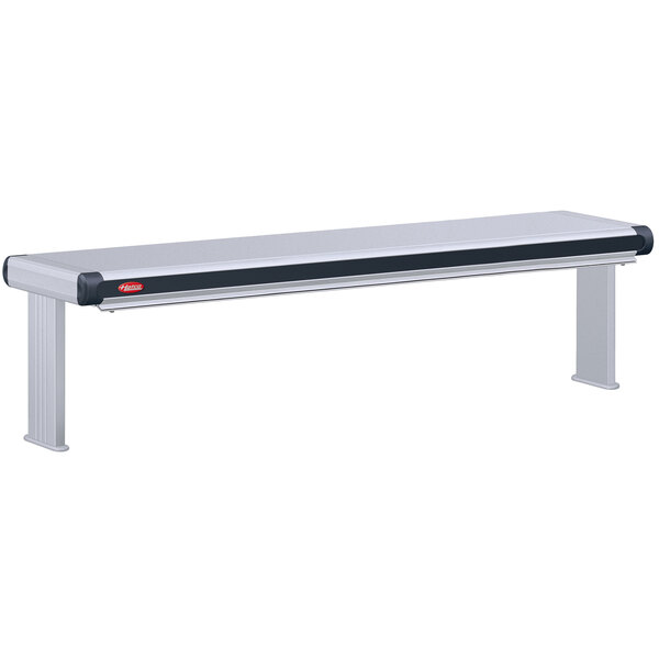 A stainless steel Hatco decorative strip warmer with black and red infrared strips.