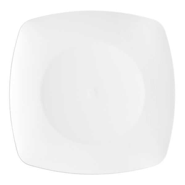 A white rectangular plastic plate with a white rim.