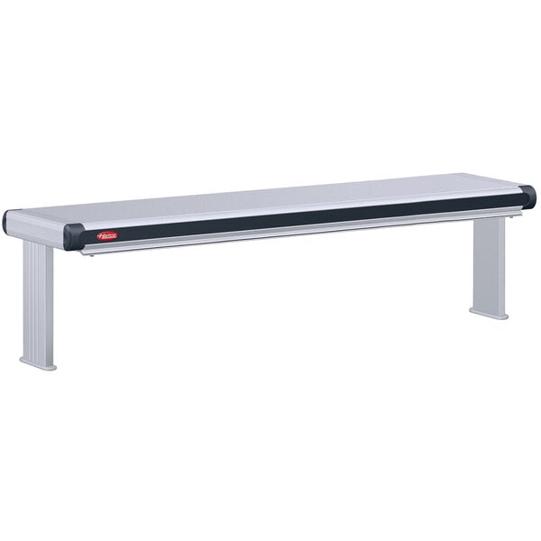 A white rectangular stainless steel Hatco strip warmer with black and red trim.
