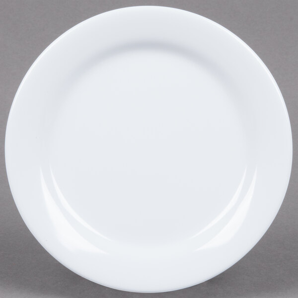 A white GET Centuria melamine plate with a small rim.