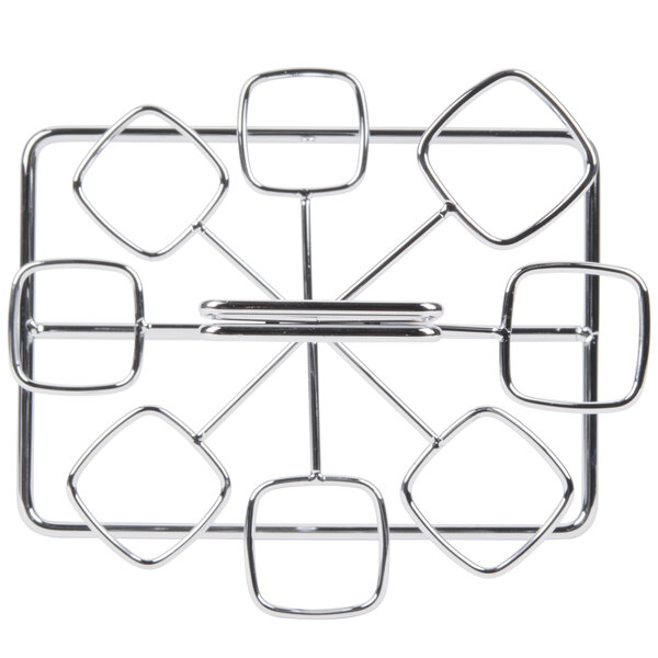 A chrome metal tower with square dessert shot holders.