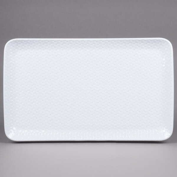 A white rectangular melamine tray with a coralline pattern and a black border.