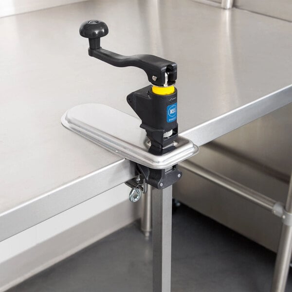 A medium-duty can opener with a 25-inch bar mounted on a stainless steel countertop.