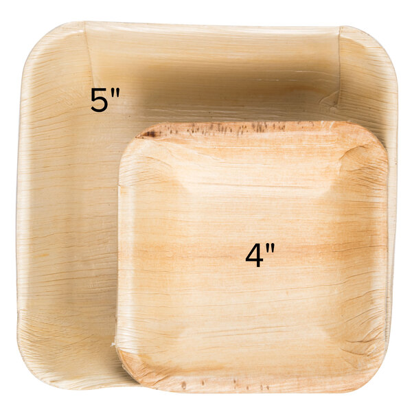 Eco-gecko square palm leaf bowls on a table.